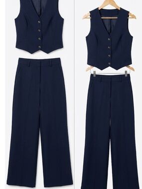 NWT Brazilian Boutique Navy Blue Vest & Wide Leg Pants Set - Size L